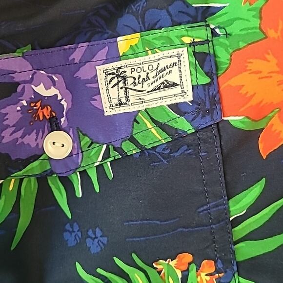 Polo Ralph Lauren Swim Trunks XL Navy Floral Hawaiian Shorts 5" Inseam EUC - Picture 9 of 10